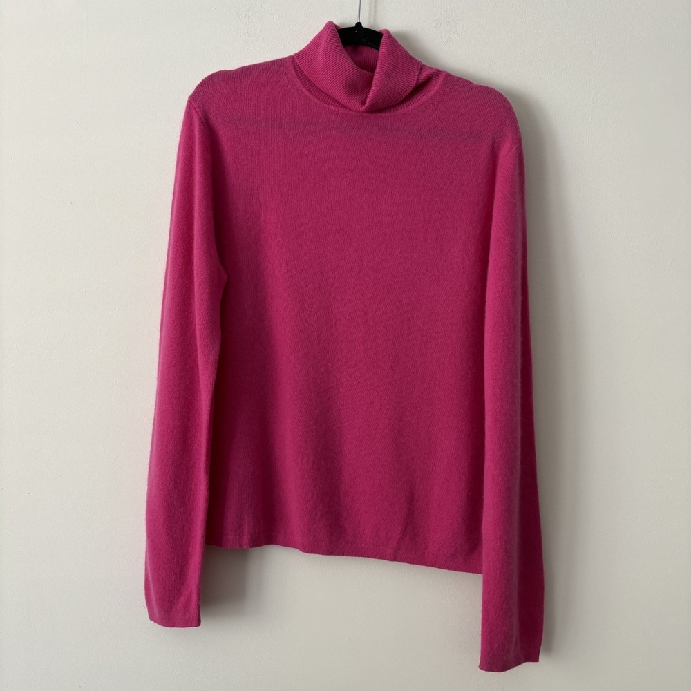 100% Cashmere Turtleneck Sweater Hot Pink Size XL Preppy Quiet Luxury Layer